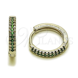 Argolla Huggie 02.267.0120.6.16 Rodio Laminado, con Micro Pave Verde, Pulido, Rodinado