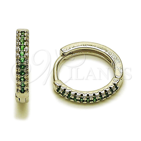 Argolla Huggie 02.267.0120.6.16 Rodio Laminado, con Micro Pave Verde, Pulido, Rodinado