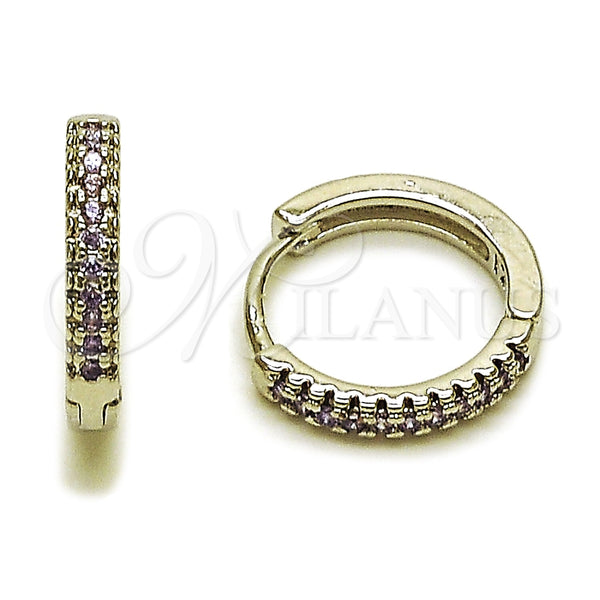 Argolla Huggie 02.267.0120.8.16 Rodio Laminado, con Micro Pave Amatista, Pulido, Rodinado