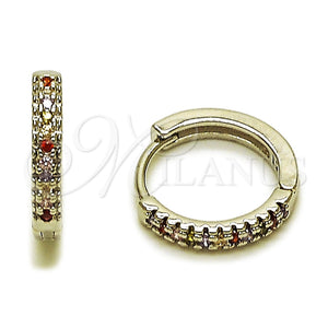 Argolla Huggie 02.267.0120.9.16 Rodio Laminado, con Micro Pave Multicolor, Pulido, Rodinado