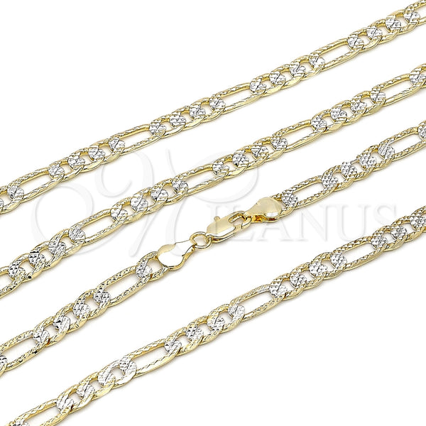 Gargantilla Basica 04.297.0009.24 Oro Laminado, Diseño de Figaro, Diamantado, Dos Tonos (Grosor 06.1 MM, 24 Pulgadas de Largo)
