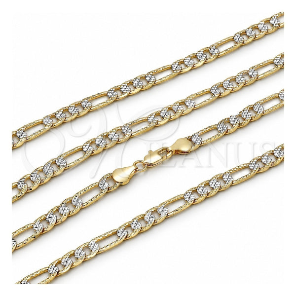 Gargantilla Basica 04.297.0009.24 Oro Laminado, Diseño de Figaro, Diamantado, Dos Tonos (Grosor 06.1 MM, 24 Pulgadas de Largo)