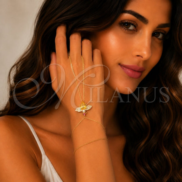 Pulsera Elegante 03.60.0160.13 Oro Laminado, Diseño de Abeja y Rolo, con Zirconia Cubica Dorado y Micro Pave Blanca, Pulido, Tono Dorado (Grosor 01 MM, 13 Pulgadas de Largo)