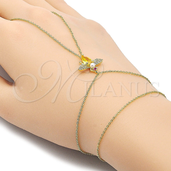 Pulsera Elegante 03.60.0160.13 Oro Laminado, Diseño de Abeja y Rolo, con Zirconia Cubica Dorado y Micro Pave Blanca, Pulido, Tono Dorado (Grosor 01 MM, 13 Pulgadas de Largo)