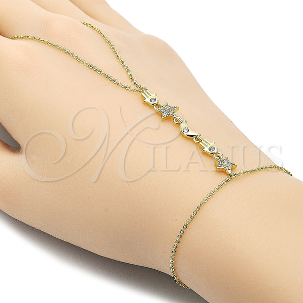 Pulsera Elegante 03.60.0162.07 Oro Laminado, Diseño de Judaica y Estrella, con Zirconia Cubica Blanca y Micro Pave Blanca, Pulido, Tono Dorado (Grosor 01 MM, 7 Pulgadas de Largo)