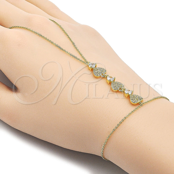 Pulsera Elegante 03.60.0163.07 Oro Laminado, Diseño de Corazón, con Zirconia Cubica Blanca y Micro Pave Blanca, Pulido, Tono Dorado (Grosor 01 MM, 7 Pulgadas de Largo)