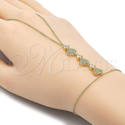 Pulsera Elegante 03.60.0163.07 Oro Laminado, Diseño de Corazón, con Zirconia Cubica Blanca y Micro Pave Blanca, Pulido, Tono Dorado (Grosor 01 MM, 7 Pulgadas de Largo)