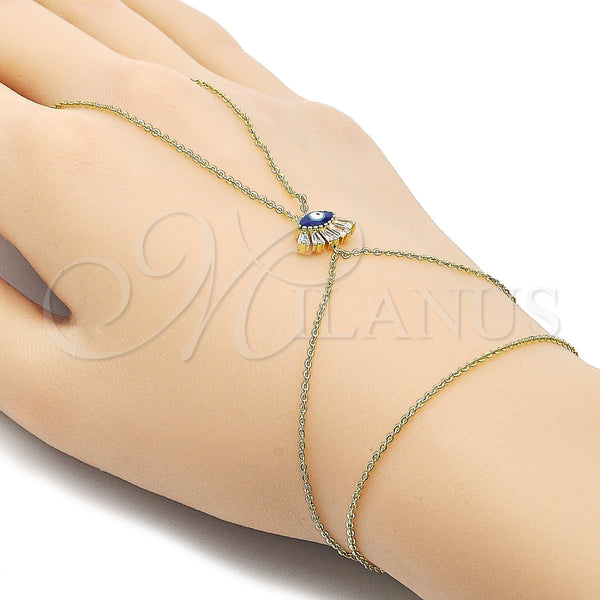 Pulsera Elegante 03.60.0164.13 Oro Laminado, Diseño de Ojo Griego y Baguette, con Zirconia Cubica Blanca, Esmaltado Azul, Tono Dorado (Grosor 01 MM, 13 Pulgadas de Largo)