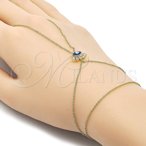 Pulsera Elegante 03.60.0164.13 Oro Laminado, Diseño de Ojo Griego y Baguette, con Zirconia Cubica Blanca, Esmaltado Azul, Tono Dorado (Grosor 01 MM, 13 Pulgadas de Largo)