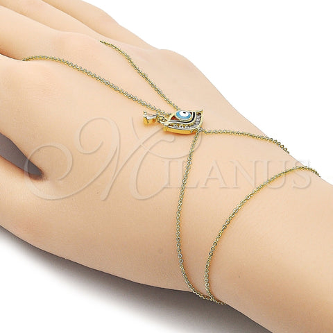 Pulsera Elegante 03.60.0165.13 Oro Laminado, Diseño de Ojo Griego y Rolo, con Zirconia Cubica Blanca, Esmaltado Azul claro, Tono Dorado (Grosor 01 MM, 13 Pulgadas de Largo)