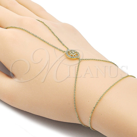 Pulsera Elegante 03.60.0166.13 Oro Laminado, Diseño de Estrella y Rolo, con Micro Pave Blanca y Zirconia Cubica Blanca, Pulido, Tono Dorado (Grosor 01 MM, 13 Pulgadas de Largo)