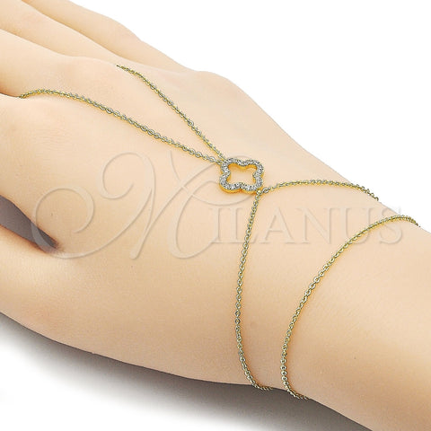 Pulsera Elegante 03.60.0167.13 Oro Laminado, Diseño de Trébol de Cuatro Hojas y Rolo, con Micro Pave Blanca, Pulido, Tono Dorado (Grosor 01 MM, 13 Pulgadas de Largo)