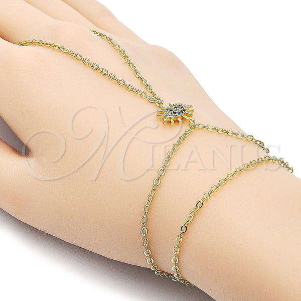 Pulsera Elegante 03.60.0168.13 Oro Laminado, Diseño de Ojo Griego y Rolo, con Micro Pave Zafiro Azul y Blanca, Pulido, Tono Dorado (Grosor 02 MM, 13 Pulgadas de Largo)