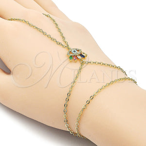 Pulsera Elegante 03.60.0169.13 Oro Laminado, Diseño de Ojo Griego y Rolo, con Zirconia Cubica Multicolor y Micro Pave Turquoise, Pulido, Tono Dorado (Grosor 02 MM, 13 Pulgadas de Largo)