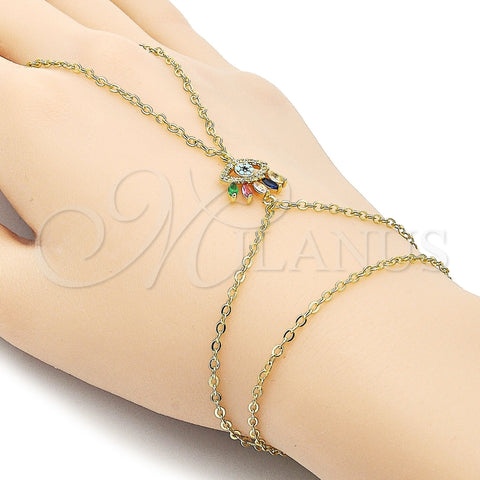 Pulsera Elegante 03.60.0169.13 Oro Laminado, Diseño de Ojo Griego y Rolo, con Zirconia Cubica Multicolor y Micro Pave Turquoise, Pulido, Tono Dorado (Grosor 02 MM, 13 Pulgadas de Largo)