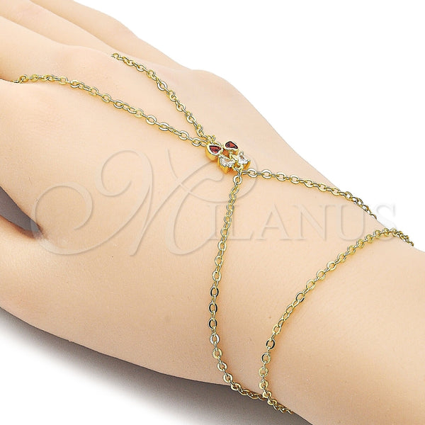 Pulsera Elegante 03.60.0170.13 Oro Laminado, Diseño de Cereza y Corazón, con Zirconia Cubica Granate y Blanca, Pulido, Tono Dorado (Grosor 02 MM, 13 Pulgadas de Largo)