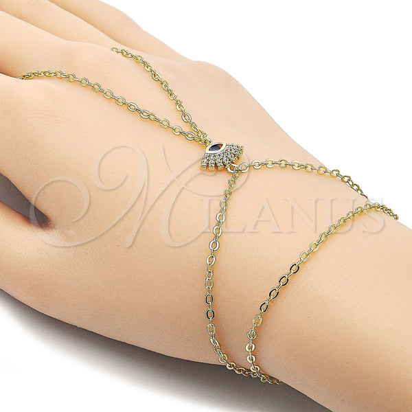 Pulsera Elegante 03.60.0171.13 Oro Laminado, Diseño de Ojo Griego y Rolo, con Zirconia Cubica Zafiro Azul y Micro Pave Blanca, Pulido, Tono Dorado (Grosor 02 MM, 13 Pulgadas de Largo)