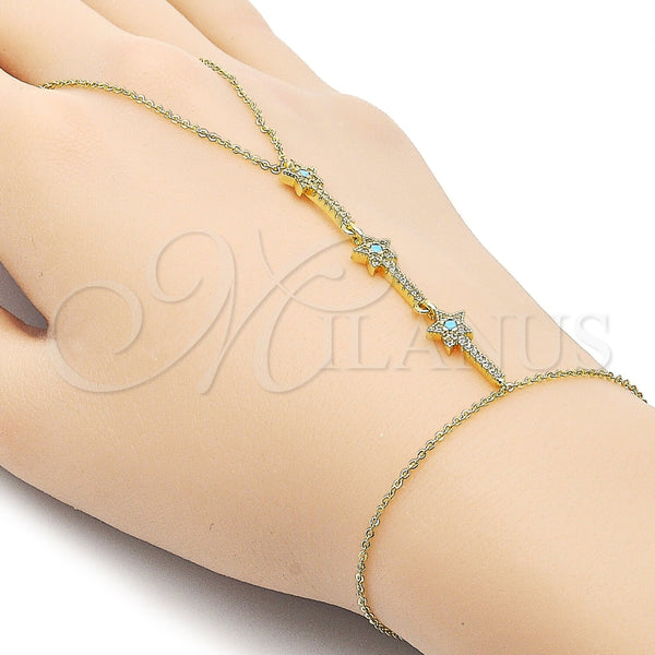 Pulsera Elegante 03.60.0172.07 Oro Laminado, Diseño de Estrella y Cluster, con Zirconia Cubica Turquoise y Micro Pave Blanca, Pulido, Tono Dorado (Grosor 01 MM, 7 Pulgadas de Largo)