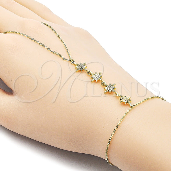 Pulsera Elegante 03.60.0176.07 Oro Laminado, Diseño de Estrella y Rolo, con Micro Pave Blanca, Pulido, Tono Dorado (Grosor 01 MM, 7 Pulgadas de Largo)