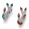 Argolla Huggie 02.210.0898.1.16 Rodio Laminado, Diseño de Ãrbol y Flor, con Zirconia Cubica Multicolor y Blanca, Pulido, Rodinado