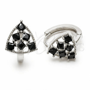 Argolla Huggie 02.210.0899.1.18 Rodio Laminado, con Zirconia Cubica Negro, Pulido, Rodinado