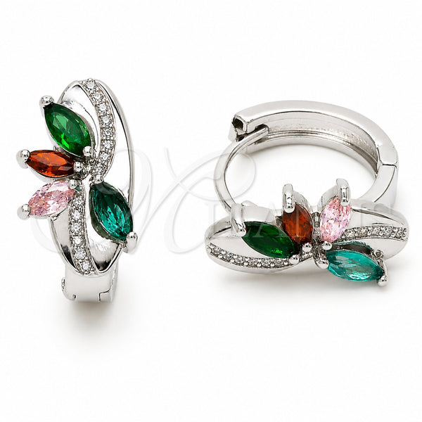 Argolla Huggie 02.210.0900.18 Rodio Laminado, con Zirconia Cubica Multicolor y Micro Pave Blanca, Pulido, Rodinado