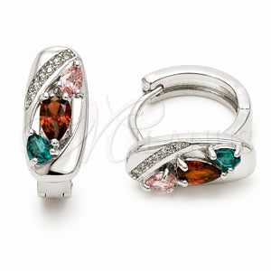 Argolla Huggie 02.210.0901.16 Rodio Laminado, Diseño de Gota, con Zirconia Cubica Multicolor y Micro Pave Blanca, Pulido, Rodinado