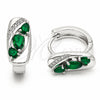 Argolla Huggie 02.210.0901.2.16 Rodio Laminado, Diseño de Gota, con Zirconia Cubica Verde y Micro Pave Blanca, Pulido, Rodinado