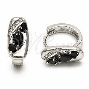 Argolla Huggie 02.210.0901.3.16 Rodio Laminado, Diseño de Gota, con Zirconia Cubica Negro y Micro Pave Blanca, Pulido, Rodinado