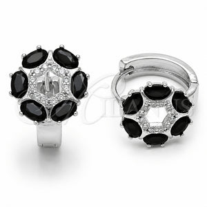 Argolla Huggie 02.210.0861.5.18 Rodio Laminado, Diseño de Flor, con Zirconia Cubica Negro y Micro Pave Blanca, Pulido, Rodinado