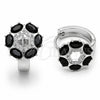 Argolla Huggie 02.210.0861.5.18 Rodio Laminado, Diseño de Flor, con Zirconia Cubica Negro y Micro Pave Blanca, Pulido, Rodinado