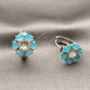 Argolla Huggie 02.210.0861.6.18 Rodio Laminado, Diseño de Flor, con Zirconia Cubica Turquoise y Micro Pave Blanca, Pulido, Rodinado