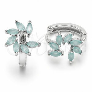Argolla Huggie 02.210.0904.2.16 Rodio Laminado, Diseño de Flor, con Zirconia Cubica Turquoise, Pulido, Rodinado