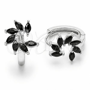 Argolla Huggie 02.210.0904.3.16 Rodio Laminado, Diseño de Flor, con Zirconia Cubica Negro, Pulido, Rodinado