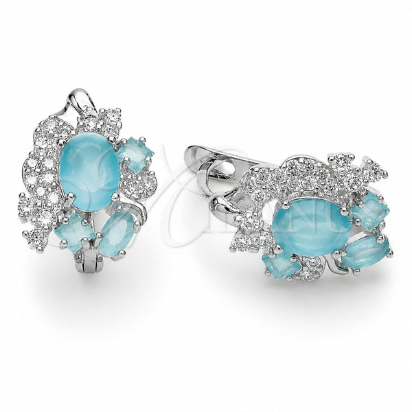 Argolla Huggie 02.210.0905.1.14 Rodio Laminado, Diseño de Flor, con Zirconia Cubica Turquoise y Blanca, Pulido, Rodinado