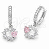 Arete Colgante 02.210.0907 Rodio Laminado, Diseño de Corazón, con Zirconia Cubica Rosado y Blanca, Pulido, Rodinado