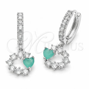Arete Colgante 02.210.0907.2 Rodio Laminado, Diseño de Corazón, con Zirconia Cubica Light Turquoise y Blanca, Pulido, Rodinado