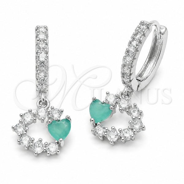 Arete Colgante 02.210.0907.2 Rodio Laminado, Diseño de Corazón, con Zirconia Cubica Light Turquoise y Blanca, Pulido, Rodinado