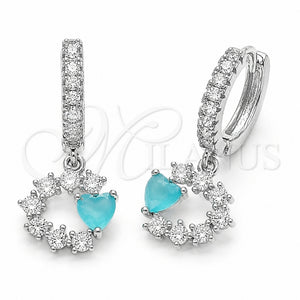 Arete Colgante 02.210.0907.3 Rodio Laminado, Diseño de Corazón, con Zirconia Cubica Turquoise y Blanca, Pulido, Rodinado