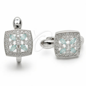 Argolla Huggie 02.210.0890.7.14 Rodio Laminado, Diseño de Cluster y Flor, con Zirconia Cubica Light Turquoise y Blanca, Pulido, Rodinado