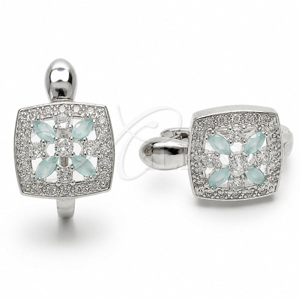 Argolla Huggie 02.210.0890.7.14 Rodio Laminado, Diseño de Cluster y Flor, con Zirconia Cubica Light Turquoise y Blanca, Pulido, Rodinado