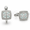 Argolla Huggie 02.210.0890.7.14 Rodio Laminado, Diseño de Cluster y Flor, con Zirconia Cubica Light Turquoise y Blanca, Pulido, Rodinado