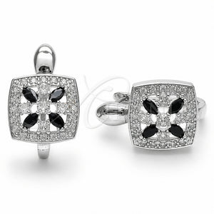 Argolla Huggie 02.210.0890.10.14 Rodio Laminado, Diseño de Flor y Cluster, con Zirconia Cubica Negro y Blanca, Pulido, Rodinado
