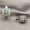 Argolla Huggie 02.210.0890.11.14 Rodio Laminado, Diseño de Flor y Cluster, con Zirconia Cubica Multicolor y Blanca, Pulido, Rodinado