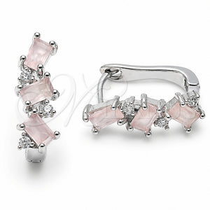 Argolla Huggie 02.210.0909.14 Rodio Laminado, con Zirconia Cubica Rose Water Opal y Blanca, Pulido, Rodinado