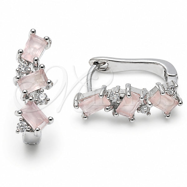 Argolla Huggie 02.210.0909.14 Rodio Laminado, con Zirconia Cubica Rose Water Opal y Blanca, Pulido, Rodinado