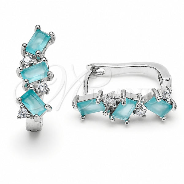 Argolla Huggie 02.210.0909.1.14 Rodio Laminado, con Zirconia Cubica Light Turquoise y Blanca, Pulido, Rodinado