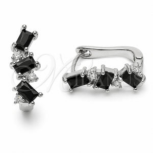 Argolla Huggie 02.210.0909.2.14 Rodio Laminado, con Zirconia Cubica Negro y Blanca, Pulido, Rodinado