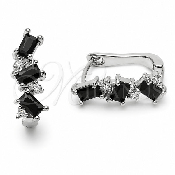Argolla Huggie 02.210.0909.2.14 Rodio Laminado, con Zirconia Cubica Negro y Blanca, Pulido, Rodinado