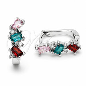 Argolla Huggie 02.210.0909.4.14 Rodio Laminado, con Zirconia Cubica Multicolor y Blanca, Pulido, Rodinado